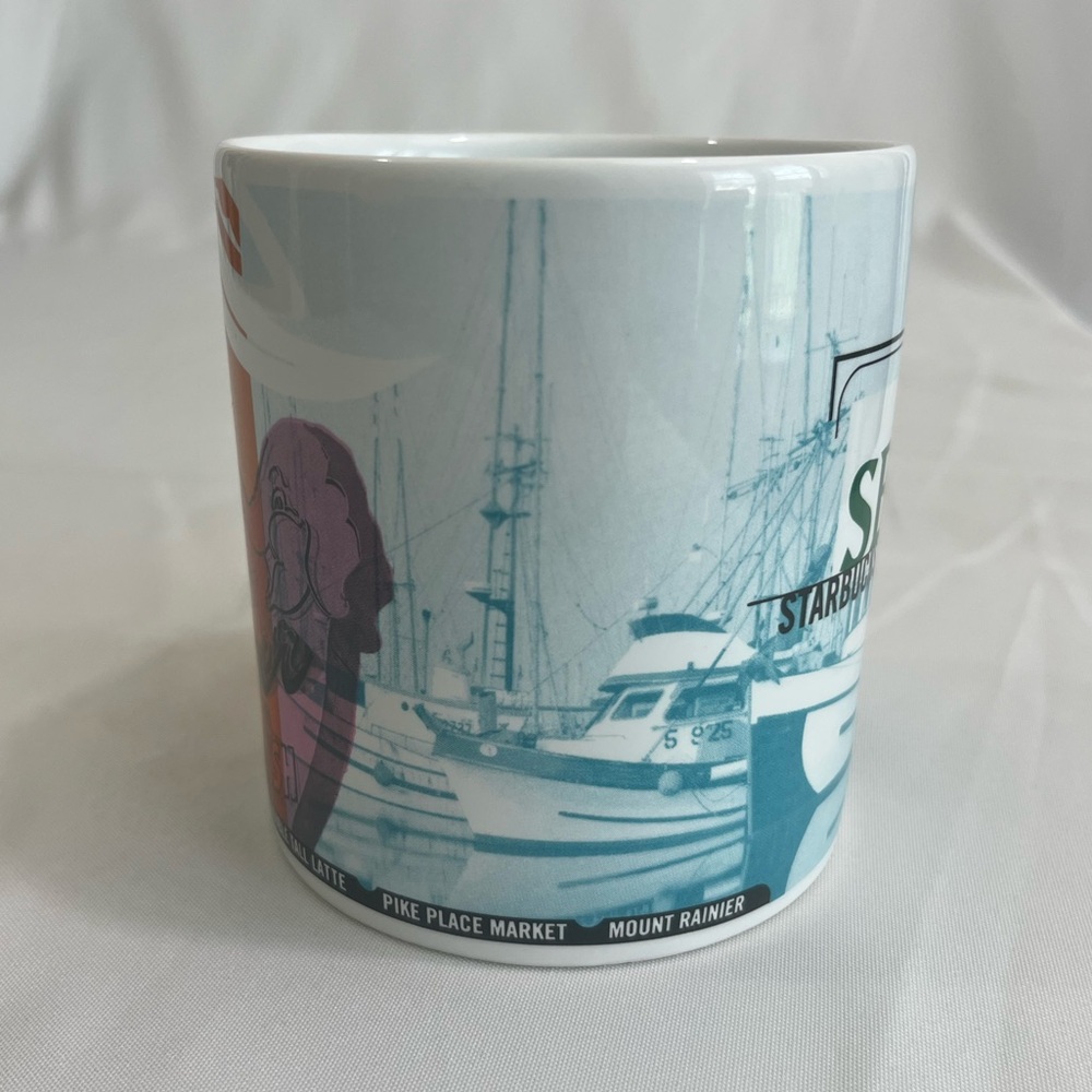 Starbucks Seattle 20oz Mug 1999 Vintage Y2K - Ceramic White/Blue/Orange - Picture 4 of 10